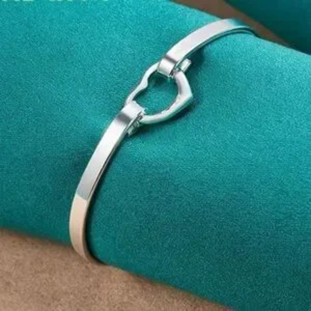 Silver plated Charm Love Heart Adjustable Bangle Bracelet